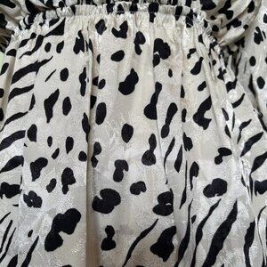 silk and salt Women's faux wrap v-neck top animal print shiny SMALL billow slv